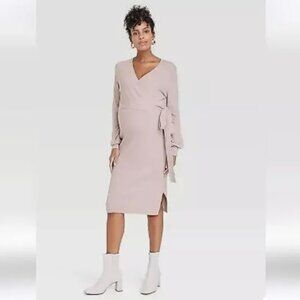 Isabel Maternity Long Sleeve Tie-Front Maternity Sweater Dress